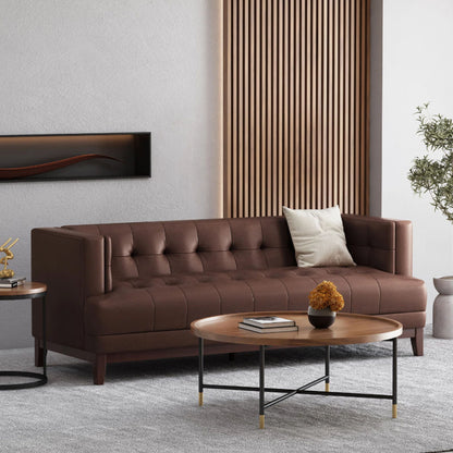 Mid Century Modern 3 Seater Sofa With Tufted Stitching - Dark Brown
