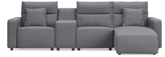 Modmax II - 4-Piece Power Reclining Sectional With RAF Press Back Power Chaise And Console - Salt And Pepper - Next-Gen Nuvella