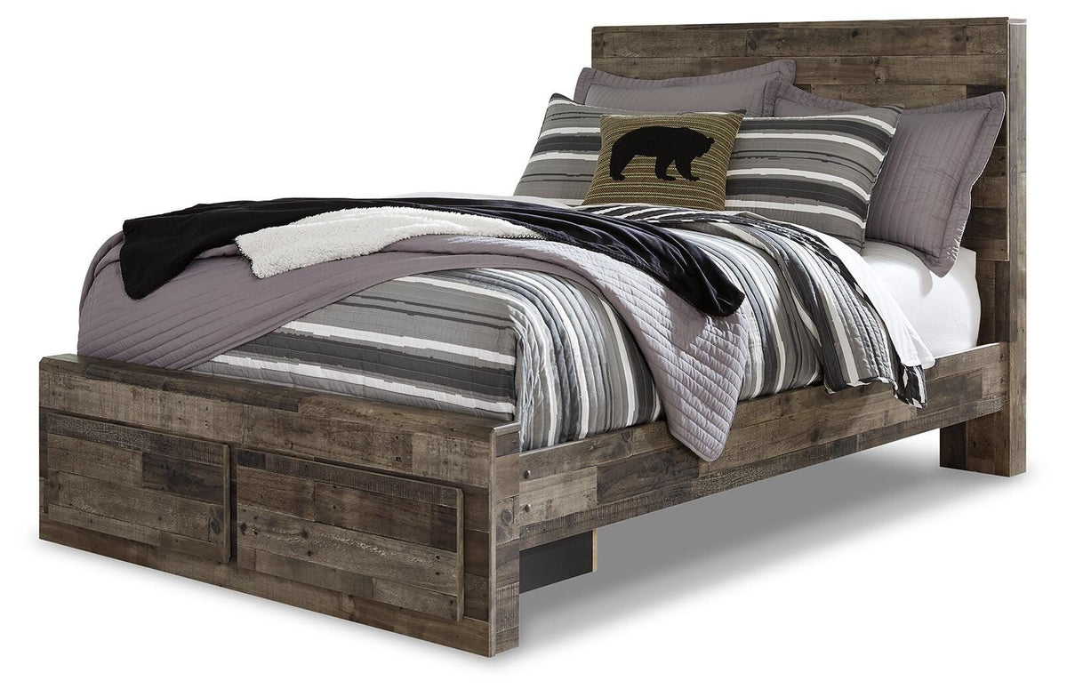 Derekson - Full Panel Bed With 2 Storage Drawers - Multi Gray - Wood