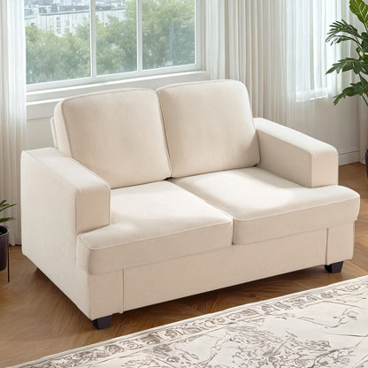Modern Loveseat, Comfortable 2 Seater Couch With Deep Seating, Loose Back Cushions, Wide Arms
