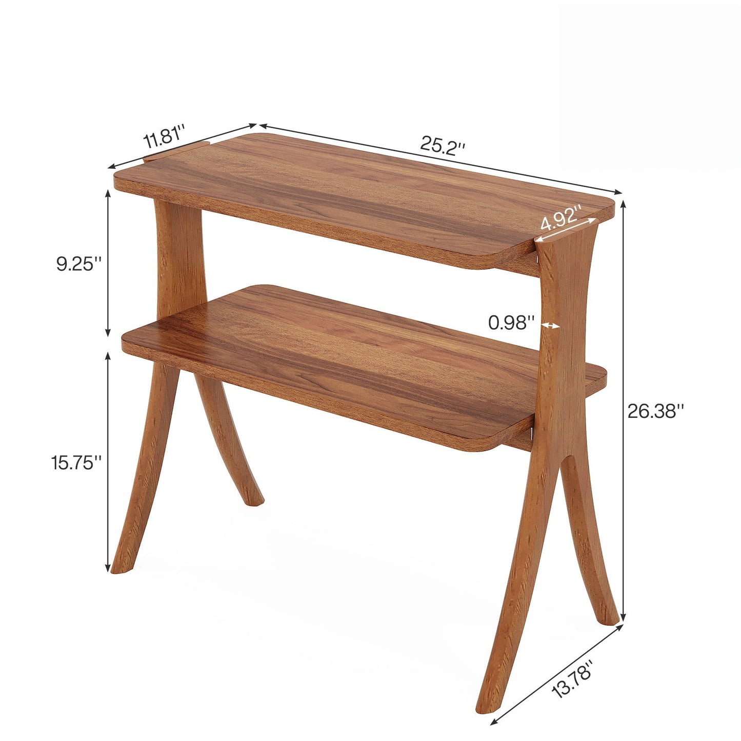 Narrow 2 Tier Side Slim Accent Table For Living Bedroom Or Entryway, Space Saving Furniture With Storage Shelf - Walnut