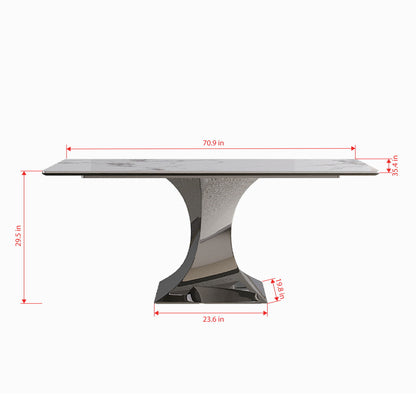 Modern Rectangular Dining Table For 6 - 8, Plated Hourglass Base
